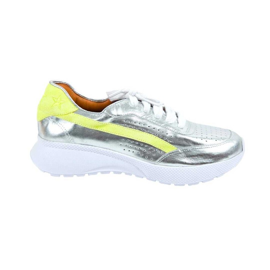 Zapatos OQ Shoes | Zapato Estilo Tennis Exhalar Plata X Fluor Amarillo