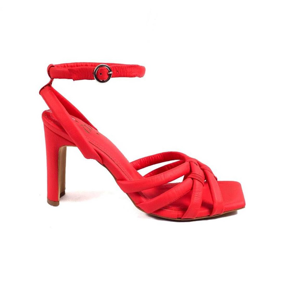 Zapatos OQ Shoes | Sandalia Con Tacon Rojo Ganso 7.5