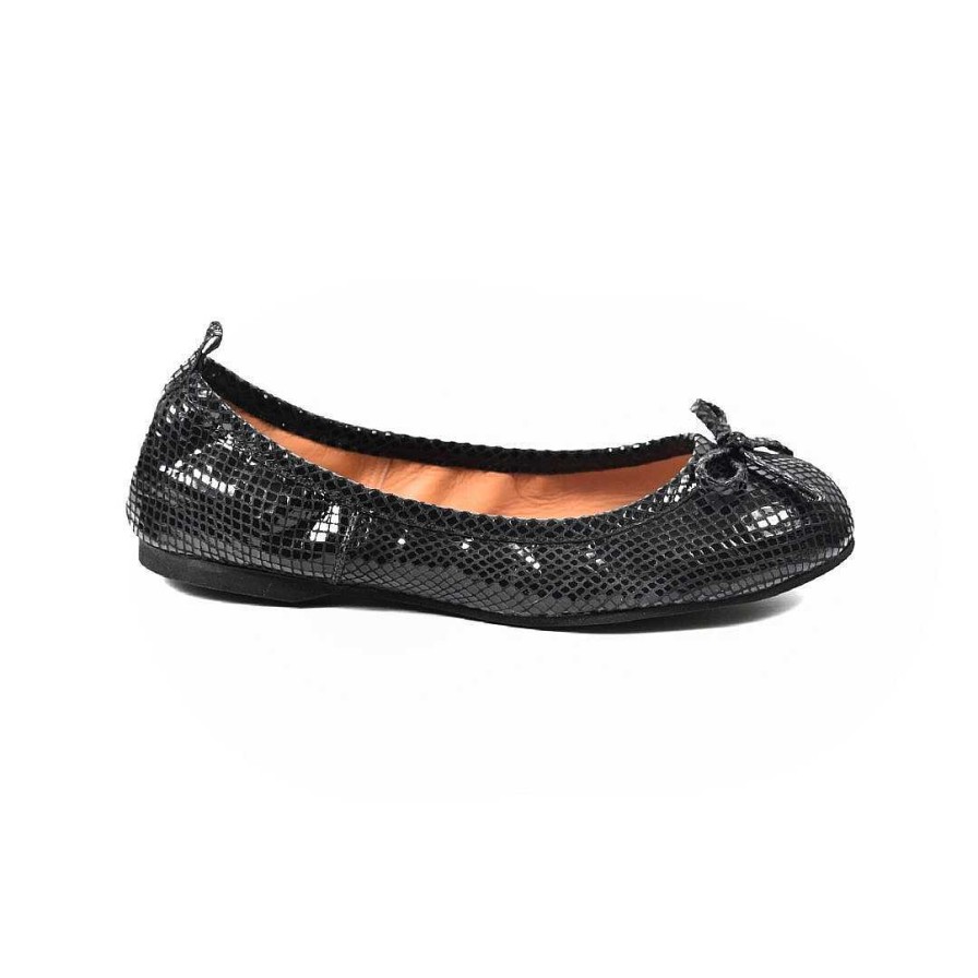 Zapatos OQ Shoes | Bailarina Redonda Mono Algodon Scales Baleta Negra Elegante