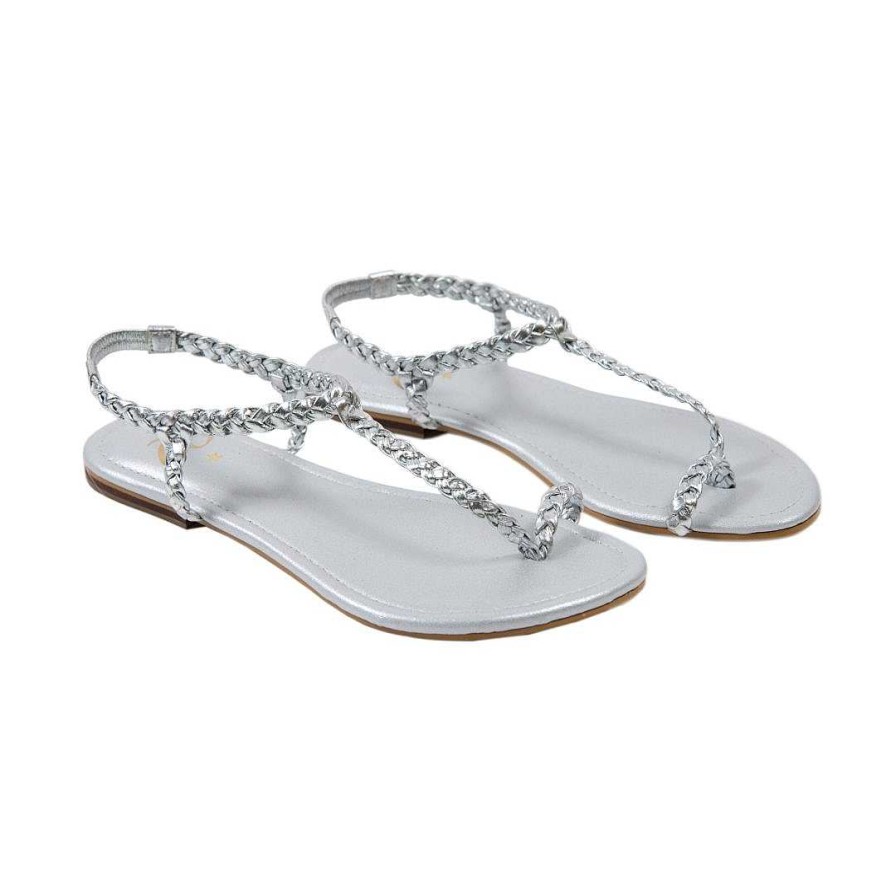 Zapatos OQ Shoes | Sandalia Plana Perfume Plata