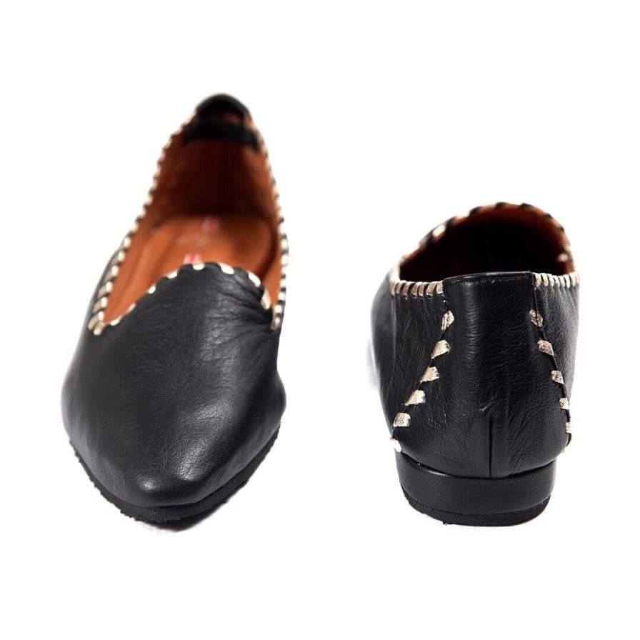 Zapatos OQ Shoes | Bailarina Puntuda Finca Negro Con Oro