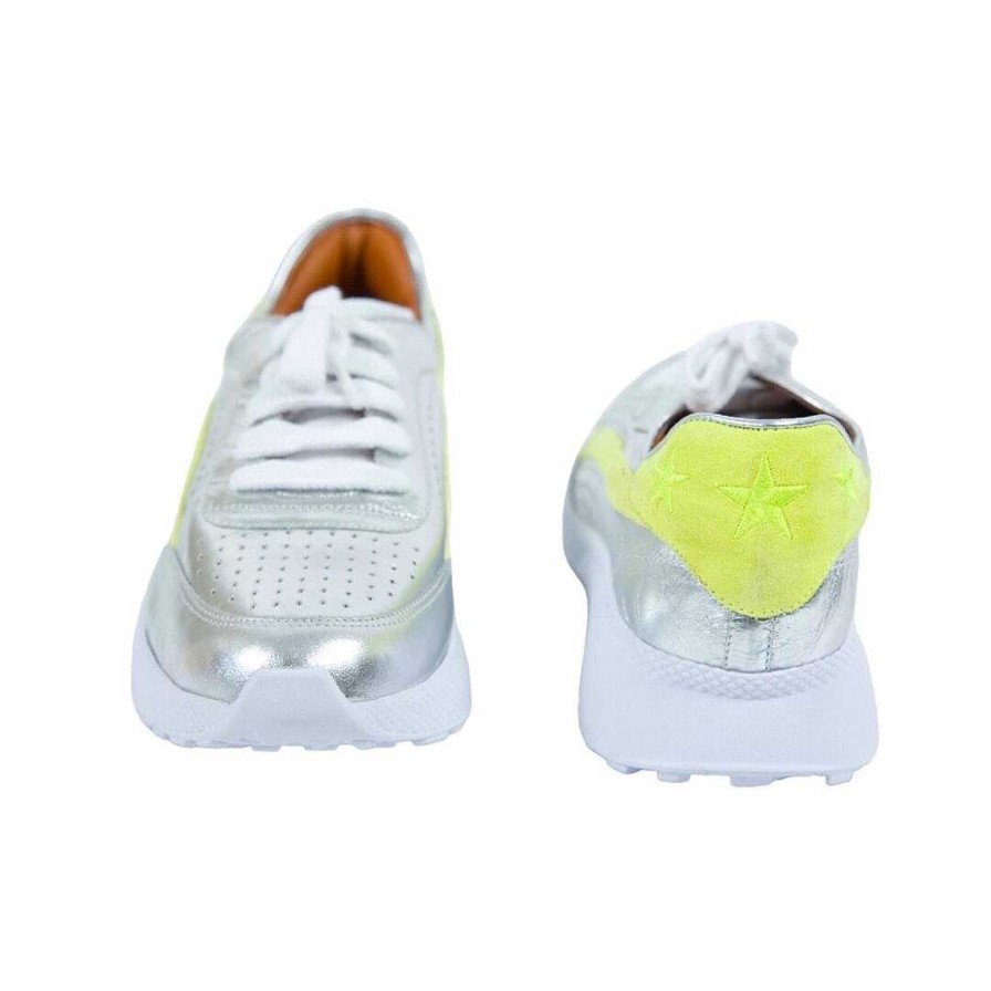 Zapatos OQ Shoes | Zapato Estilo Tennis Exhalar Plata X Fluor Amarillo