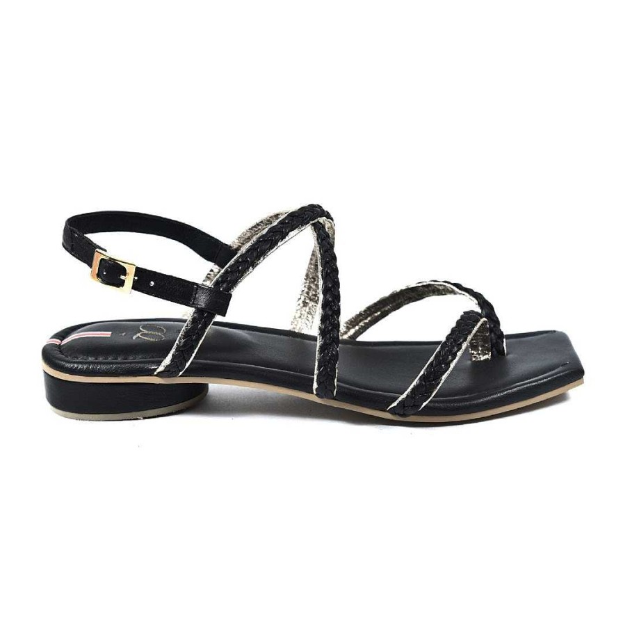 Zapatos OQ Shoes | Sandalia Plana Mar Negro X Oro